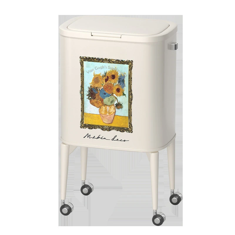 Wheat bucket bucket, sunflower press-type high-footed kitchen trash can 2023 new household large-capacity with wheels removable