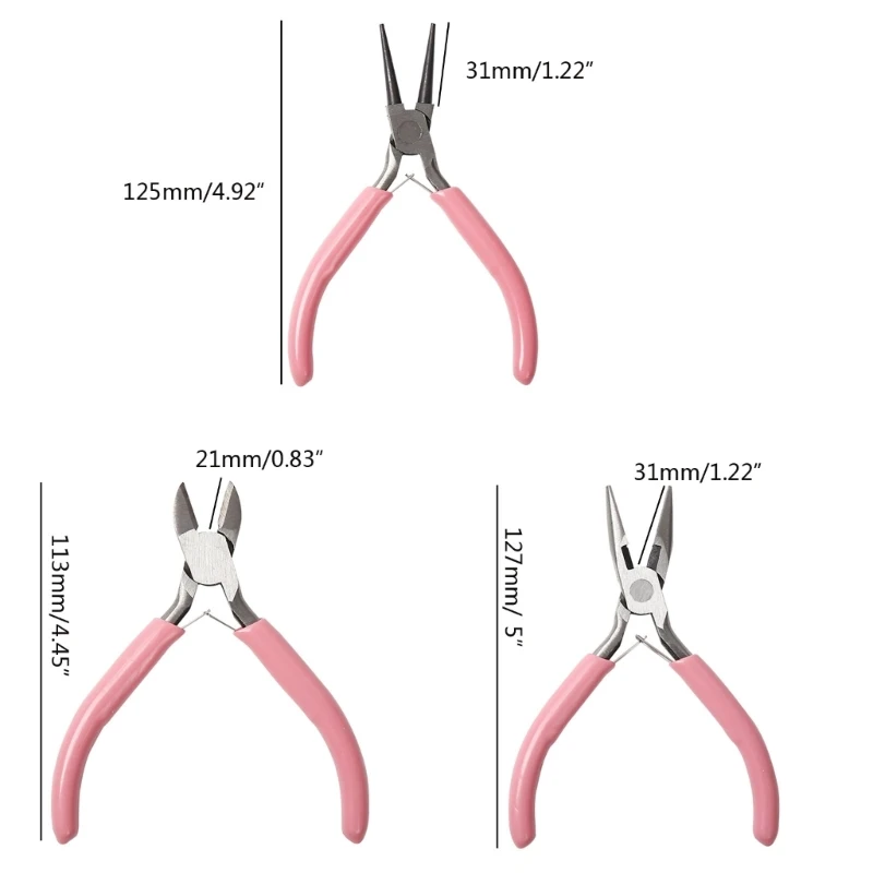 3 in 1 Jewelry Pliers Set Includes Diagonal/Round Nose Pliers/Needle-nose Pliers Mini Jewellery Tool for Jewelry Beading