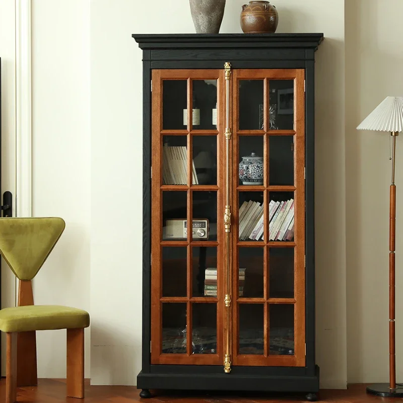 

Solid wood medieval French style bookcase glass door living room study wine cabinet display locker