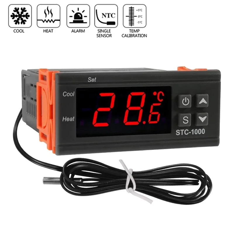 STC-1000 Digital LED Temperature Controller Heating Cooling Centigrade Thermostat 2 Relays Output with NTC Sensor Probe 12v 24v