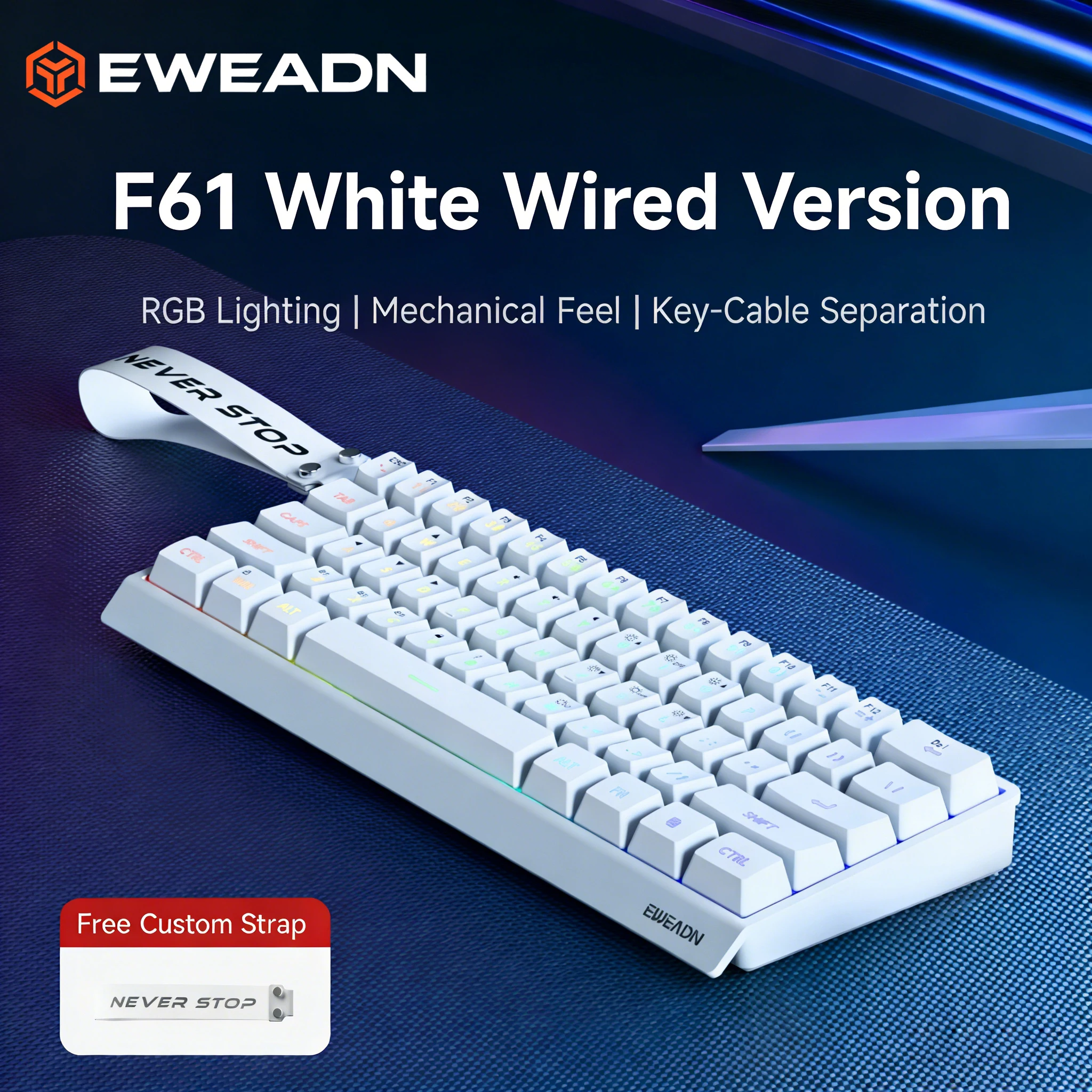 

Проводная механическая клавиатура EWEADN F61/F68 с RGB-подсветкой, профессиональная емкостная клавиатура на 68 клавиш с шумопоглощающим покрытием, подходит для игровых ноутбуков