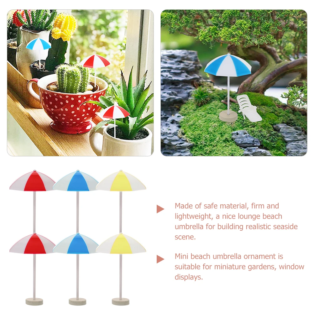 ร่มชายหาดจิ๋ว 6 ชิ้น ของตกแต่ง ร่มกันแดดขนาดเล็กสำหรับตกแต่งหน้าต่าง จัดวางทรายเล่น ฉากชายทะเล DIY ห้องเด็ก ตกแต่งกระถางต้นไม้
