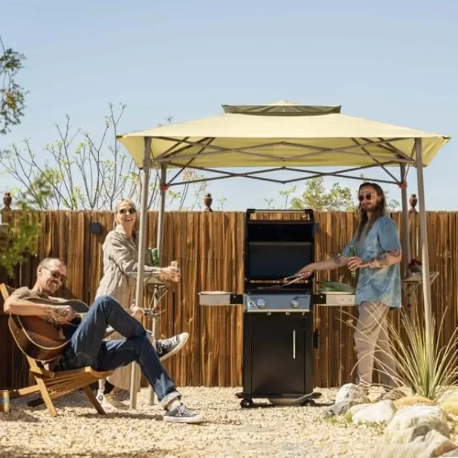 8x5 Grill Gazebo - Pop Up  for BBQ and Backyard Patio - Easy Outdoor Barbecue Shade Cover with Double Tier Vented Top 2 Side Sh