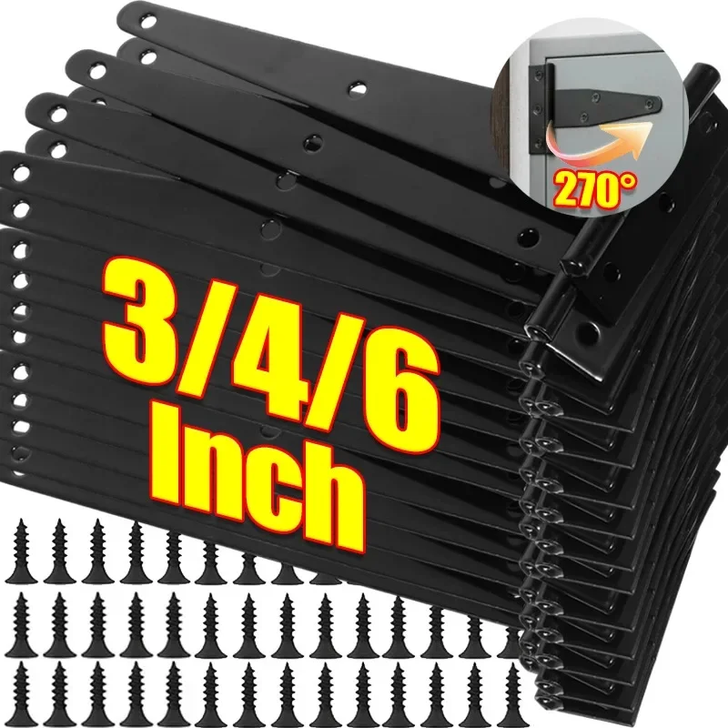 5/1Sets Heavy Duty Black T Shape Iron Hinges Galvanized Door Gate Hinges Shed Cabinet Barn Room Strap Hinge with Screw Hardware