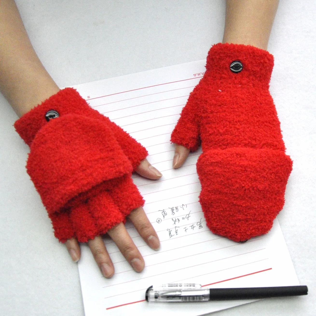 Coral velo flip cover metade dedo luvas de inverno das mulheres dos homens sólidos mais quentes luvas macias feminino senhora menina ciclismo luvas novo