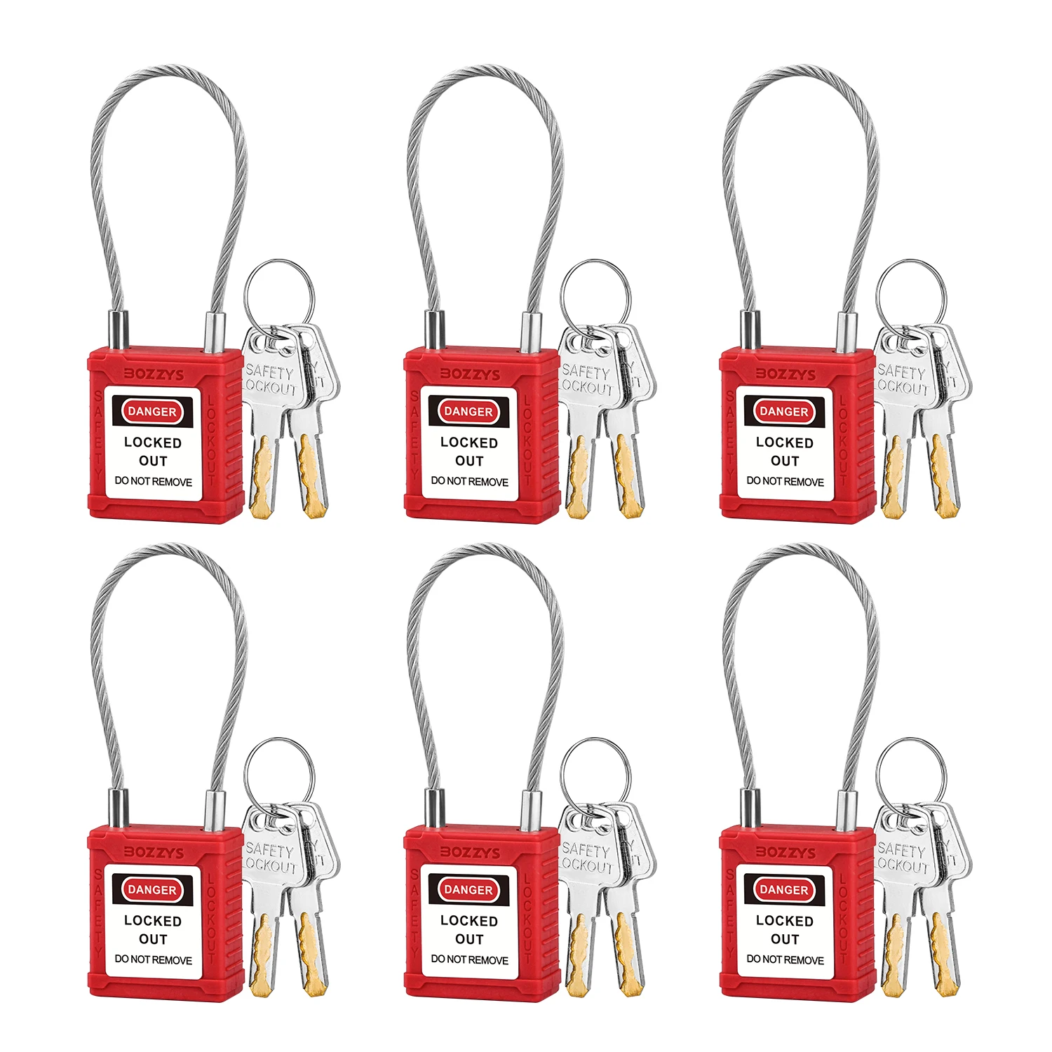 6PCS Master Keyed Safety Cable Padlock with Custom Laser Coding and Label for Industrial Lockout-tagout