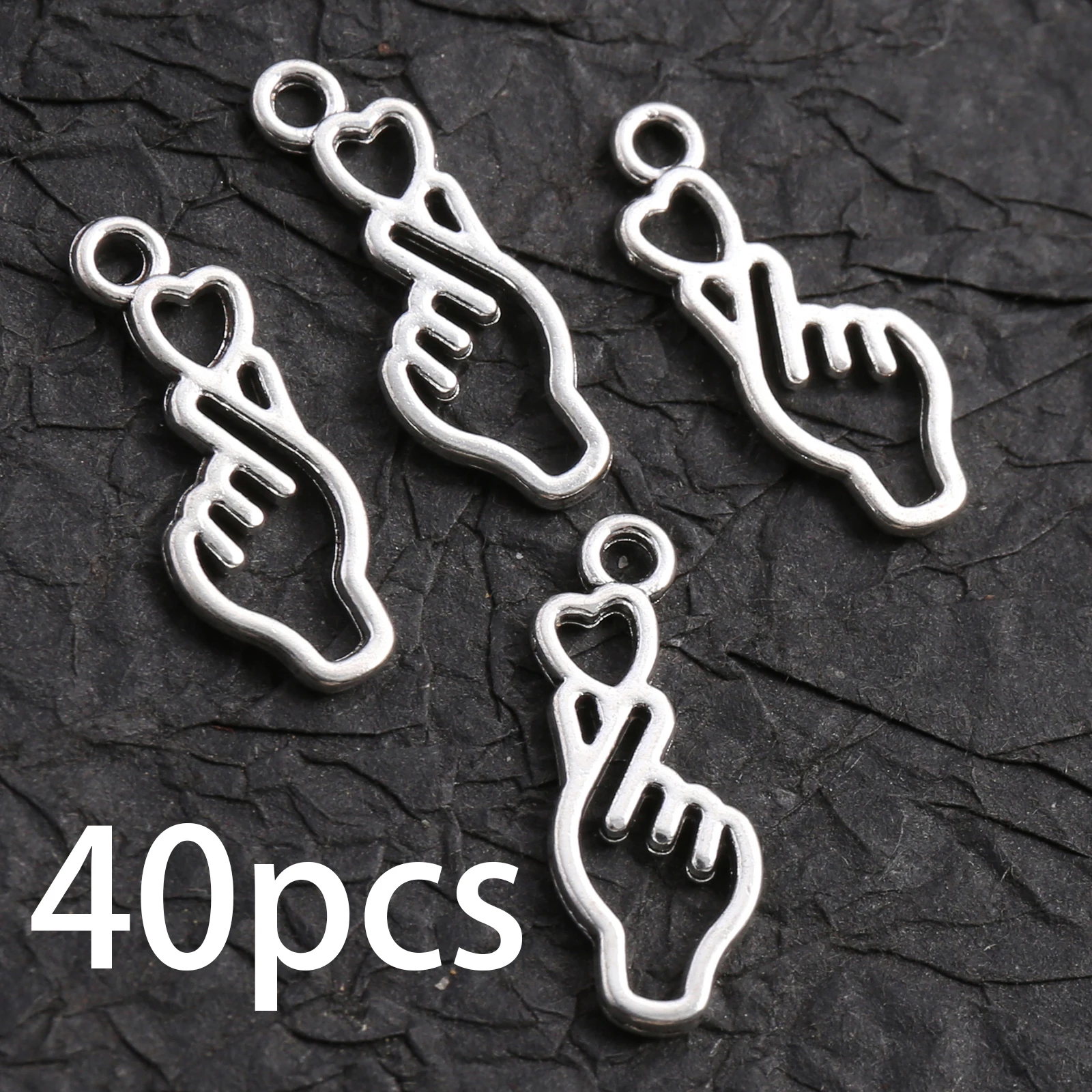 40 Hollow Heart Gesture Charms, Simple Line Hollow Heart Pendants, Suitable for DIY Bracelets, Necklaces, Earrings, Vintage Handmade Beaded Jewelry Accessories