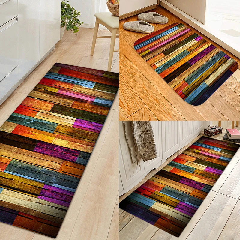 Colourful Bathroom Kitchen Carpet Hallway Doormat Anti-Slip Carpet Absorb Water Kitchen Mats Bath Mat Wood Pattern Floor Mat