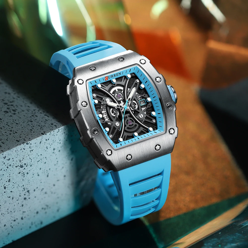 CURREN 8438 Men's square tape watch calendar waterproof sports wristwatch male expression couple watch Men's wristwatch