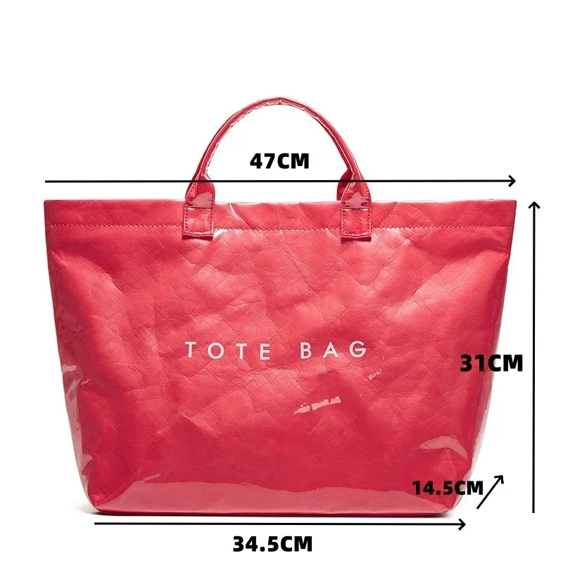 Dupont Letter Design PVC-Einkaufstasche, vielseitige bunte Handtasche, minimalistische, langlebige Einkaufstasche, große Kapazität, Reisetasche für Damen – Detail 1