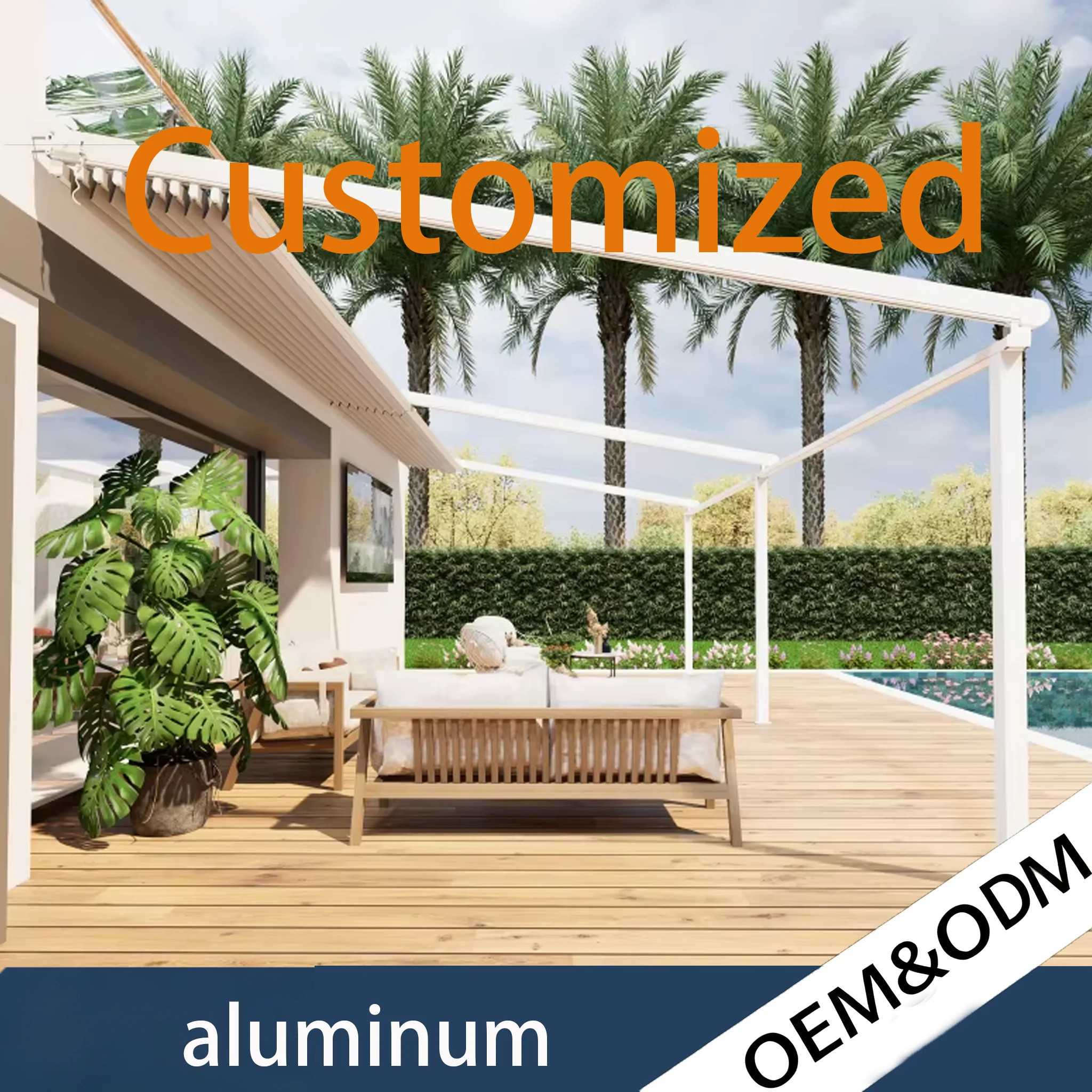 Electric Folding Roof Aluminum Frame Pergola Custom Size Retractable Roof Canopy Garden Gazebo For Patio Outdoor Space