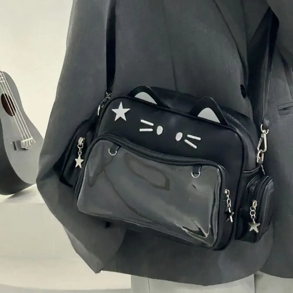 Adge عرض لطيف القط Itabag JK Kawaii Preppy نمط شفاف جيب حقيبة بولي Leather الجلود أنيمي شارة عرض الدمى حمل حقيبة في الهواء الطلق