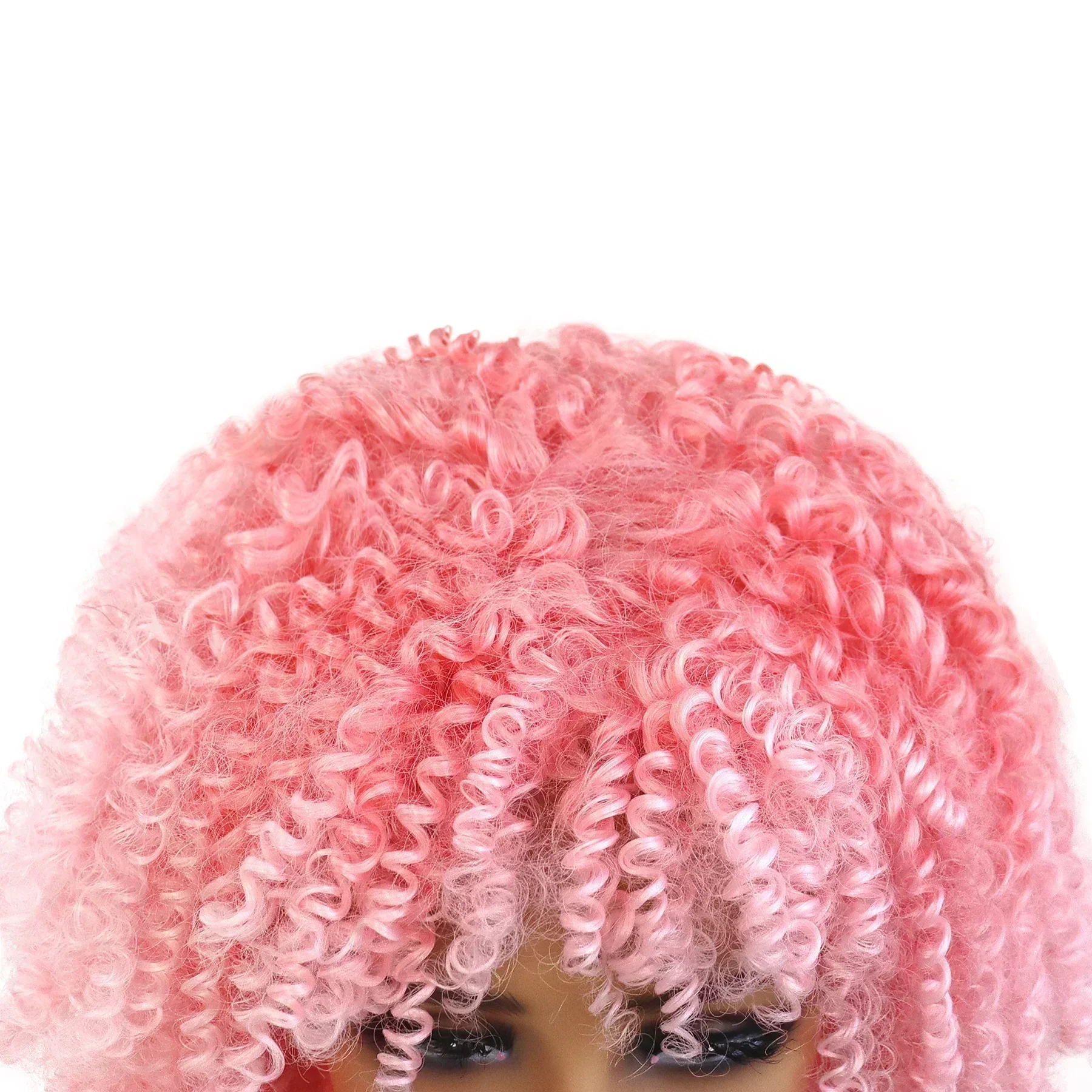 Pelucas rosas cortas sintéticas con flequillo, peluca Afro rizada Natural para mujeres, estilos de cabello sueltos y esponjosos, venta de liquidación, peluca barata para Cosplay
