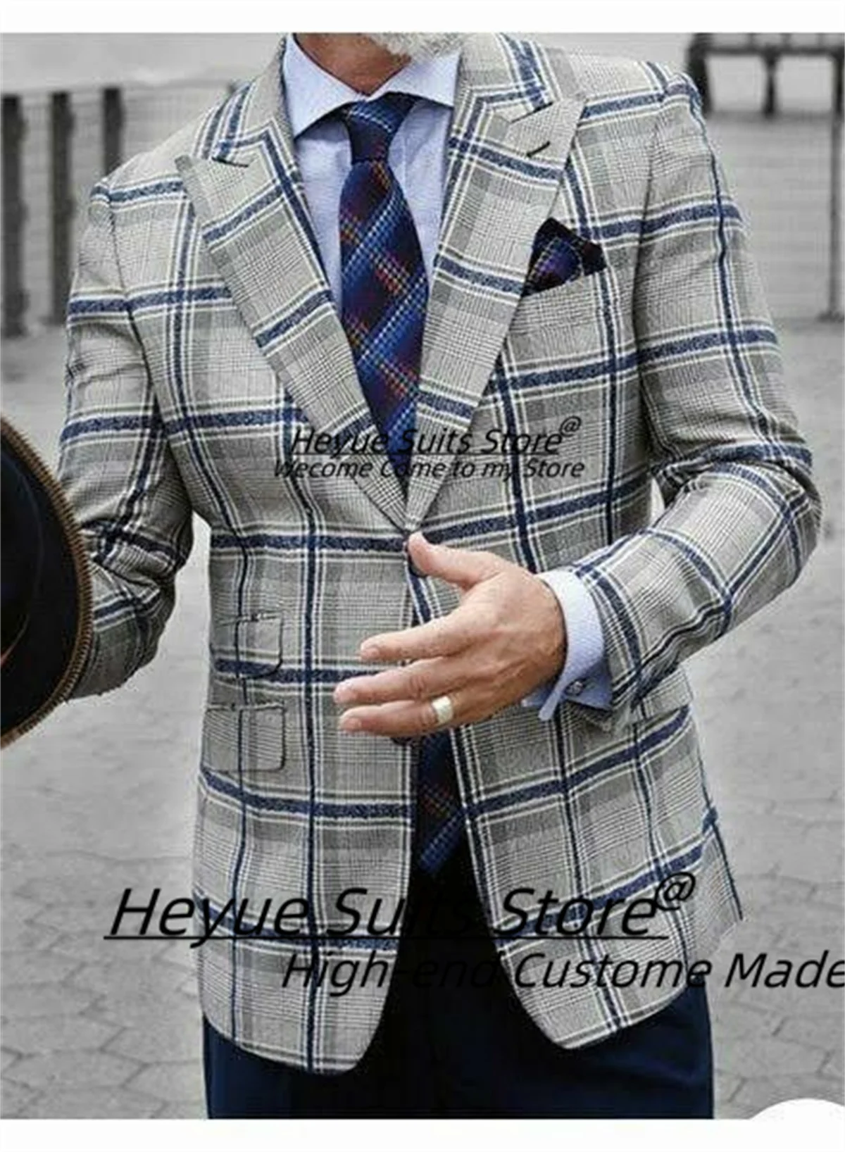 Classic Gray Palid Men Suits Customied Slim Fit Peak Lapel Groom Wedding Tuxedos 2 Pieces Sets Male Prom Blazers Ropa Hombre