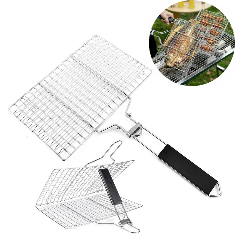 Stainless Steel BBQ Grill,Barbecue Barbecue Kitchen Utensils Non-stick Basket Meat Vegetable Steak Massage Picnic Dining Bar.