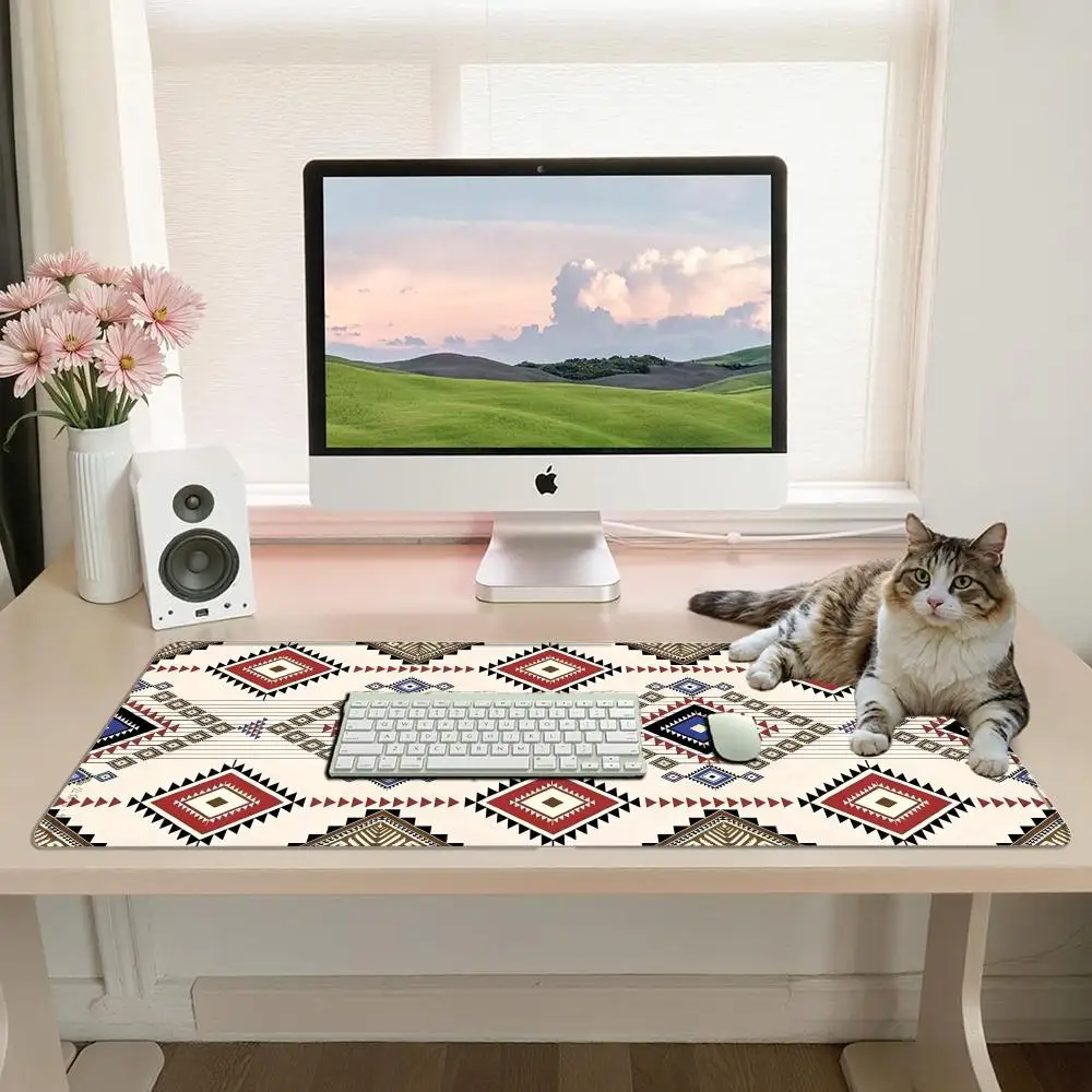 Esports Mouse Pad Ethnic Aztec Geometric Pattern Large Desk Mat for Gaming, Office & Home Non-Slip Rubber Base Mousepad