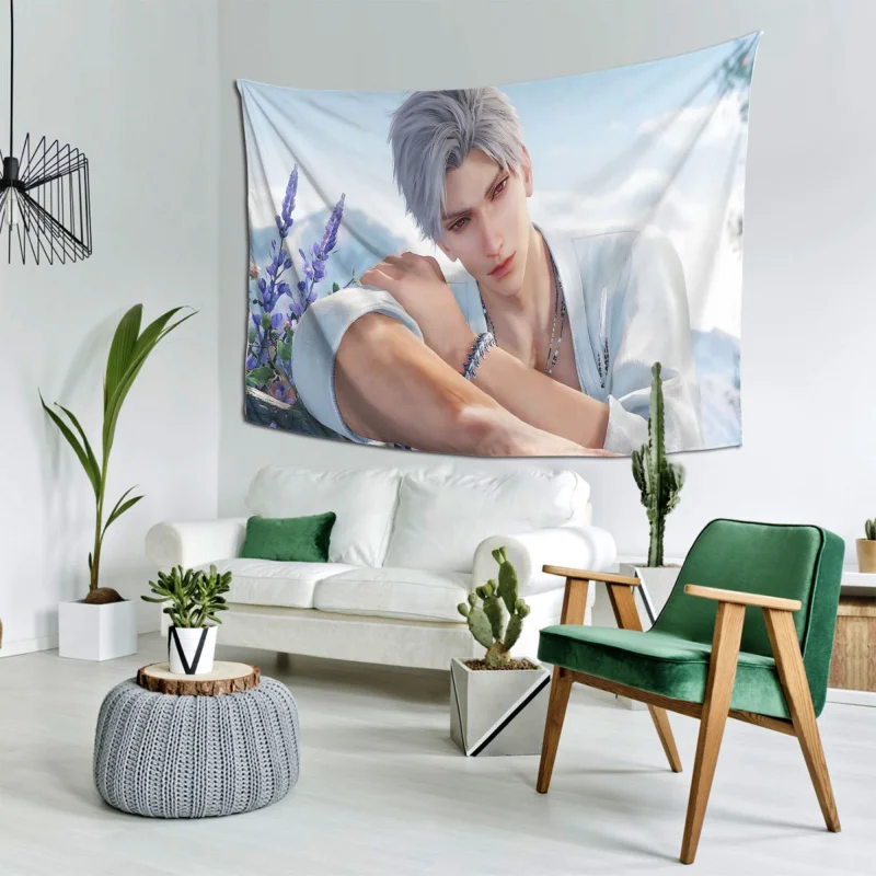 VIKAMA Tapiz de Pared con Diseño de Chico Anime de Cabello Plateado, Arte de Personaje Gentil para Dormitorio, Sala de Estar, Decoración del Hogar