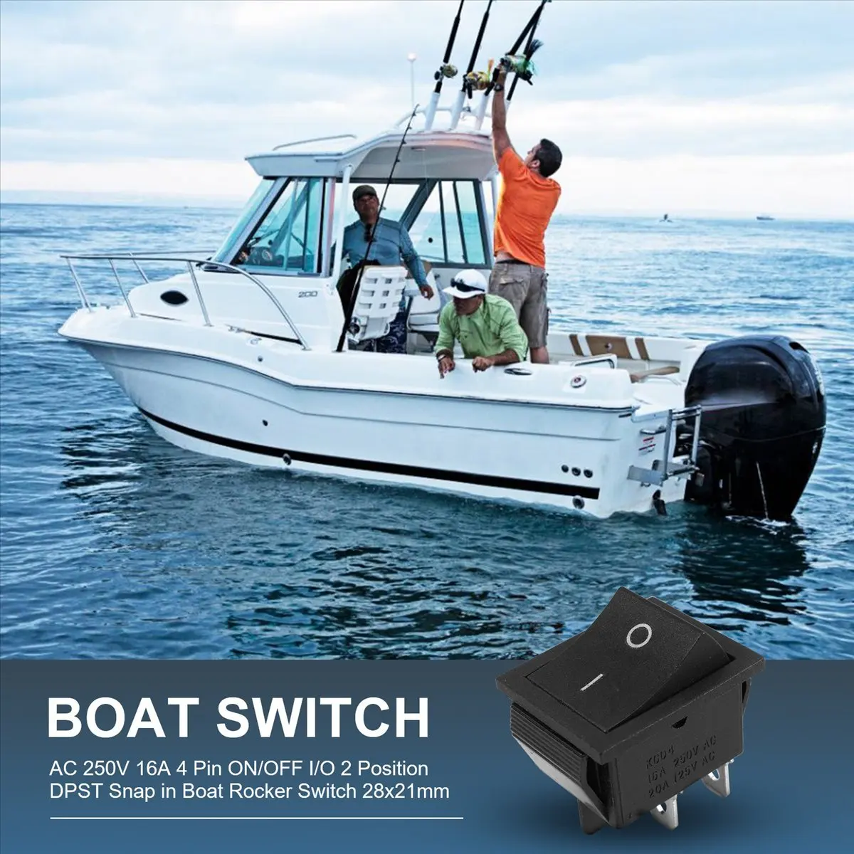 【NEW】AC 250V 16A 4 Pin ON/OFF I/O 2 Position DPST Snap in Boat Rocker Switch 28x21mm