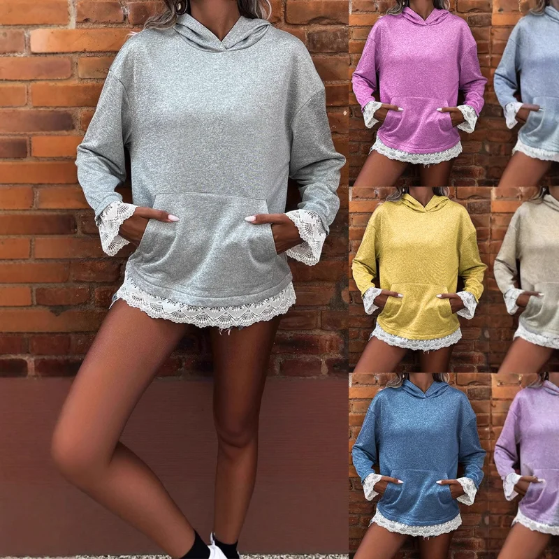 2025 New Women's Casual Hooded Long-sleeved Pullover Solid Color Multi-color Sweatshirt
