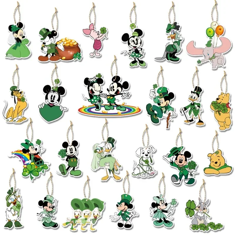 New 24Pcs Irish Day Christmas Tree Ornaments Mickey Minnie Mickey Mouse Themed St. Patrick Accessories Decoration Home Decor