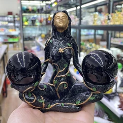 Holy Forest Guardian Goddess Mother Earth Statue Resin Crafts Crystal Ball Base Desk Decoration Lucky Wealth Strength Ornaments