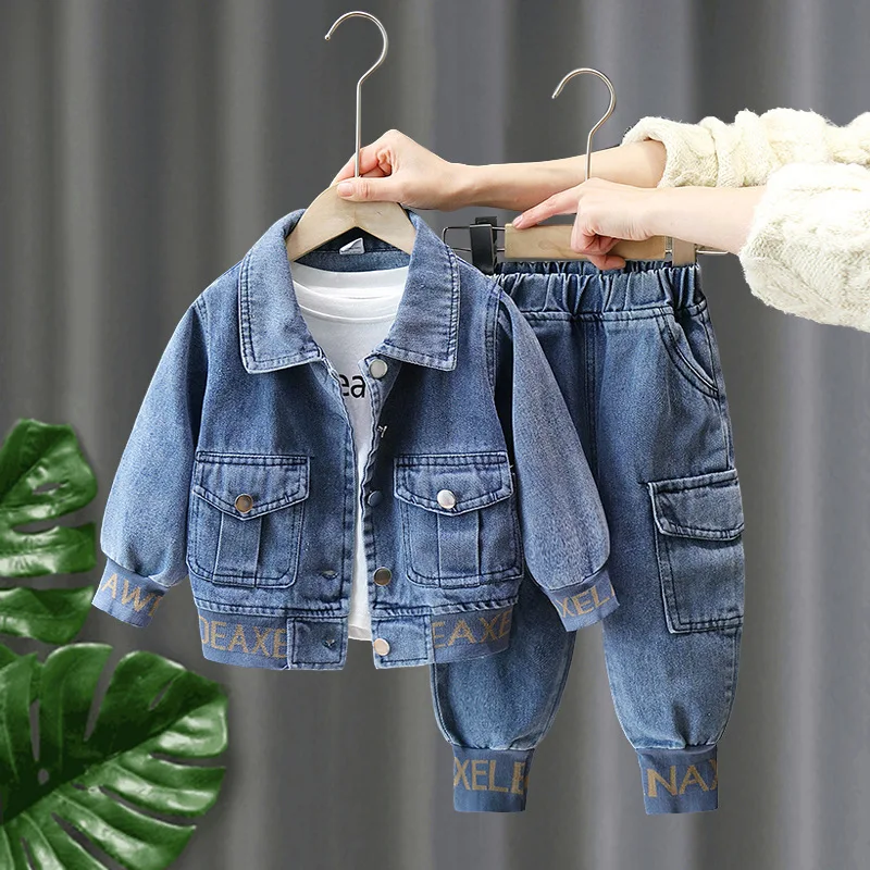 

Denim Suit Spring and Autumn Handsome Children's Two-piece Set