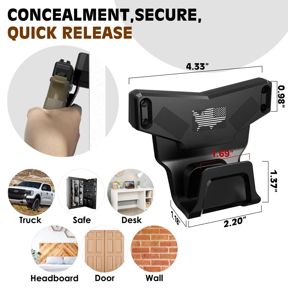 안전 트리거 가드 보호 자석 홀스터 랙, Glock G17 G19 G22 G23 G26 G34 G43X USP Taurus용 마그네틱 건 마운트