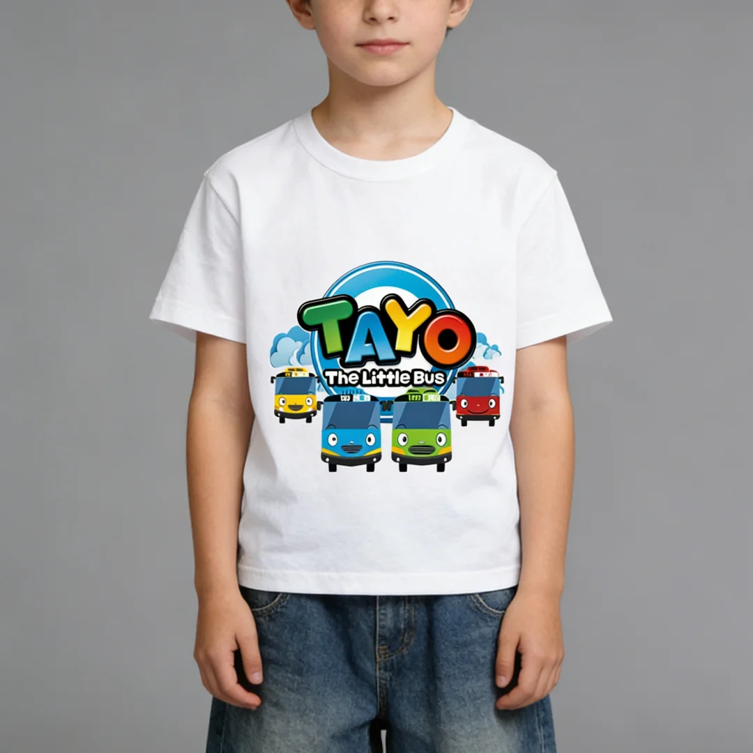Tayo the Little Bus Cartoon Kids Print Funny Summer Tops Men Women Adults Children Boy Gril Kids Parent Child Cotton T shirt