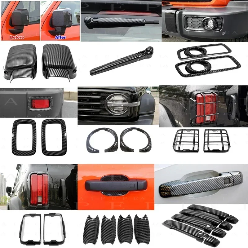 

For GWM Tank 300 2022 2023 Car Styling Exterior Accessories Carbon Decor By Handle Rearview Mirror Car Light Frame Cover Trim