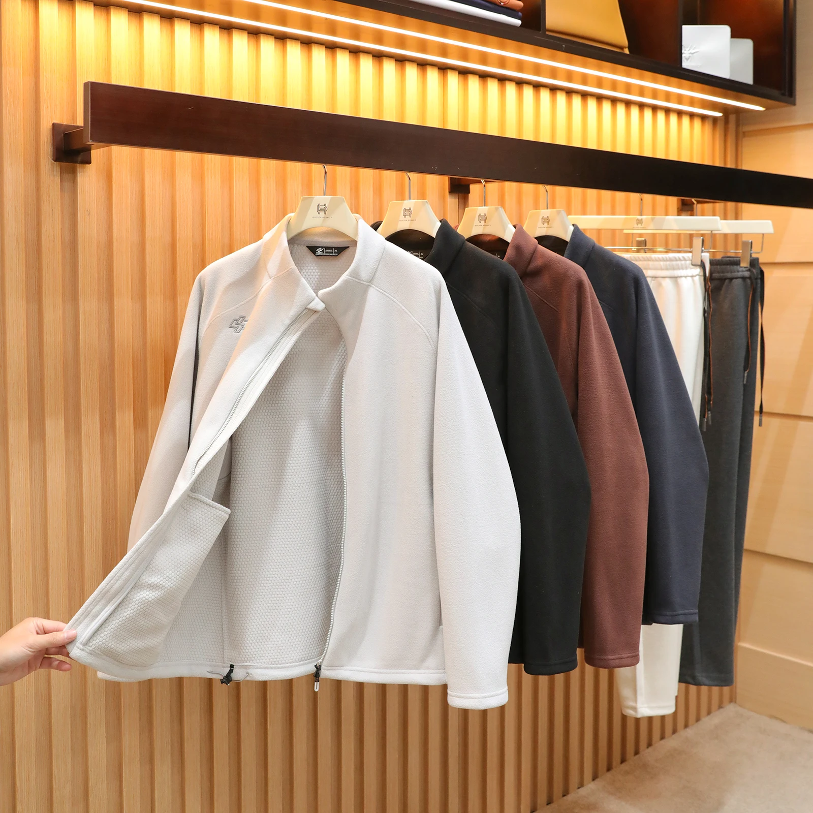 

Men's Outdoor Fce Lined Jaet Stand Collar Warm Polyester Fabric Casual Sle Zipper Closure Anti Wrinkle Resistant Defor...