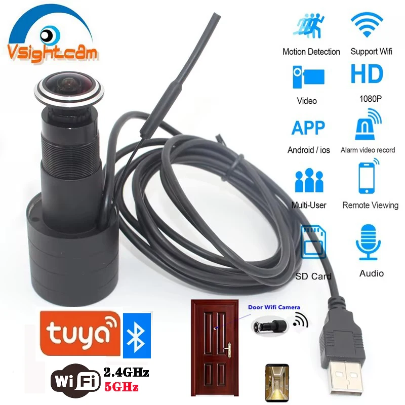 Vsightcam Surveillance Camera 2.4GHz 5GHz Wifi 1080P Door Eye Hole IP Camera 2.1mm Peephole Fisheye Lens P2P Tuya Home Security