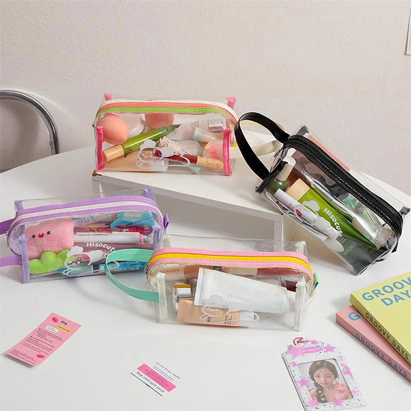 Portable Travel Wash Bag PVC Transparent Waterproof Cosmetic Bag Large Capacity Simple Storage Pouch Stationery Bags Pencil Case