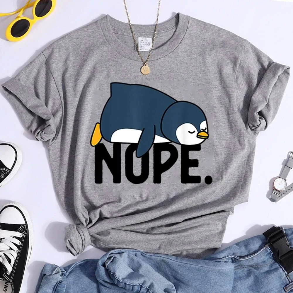 Funny Penguin Nope Print T-shirts For Women Summer Round Neck Tee Shirt Femme Fashion Casual T-shirts