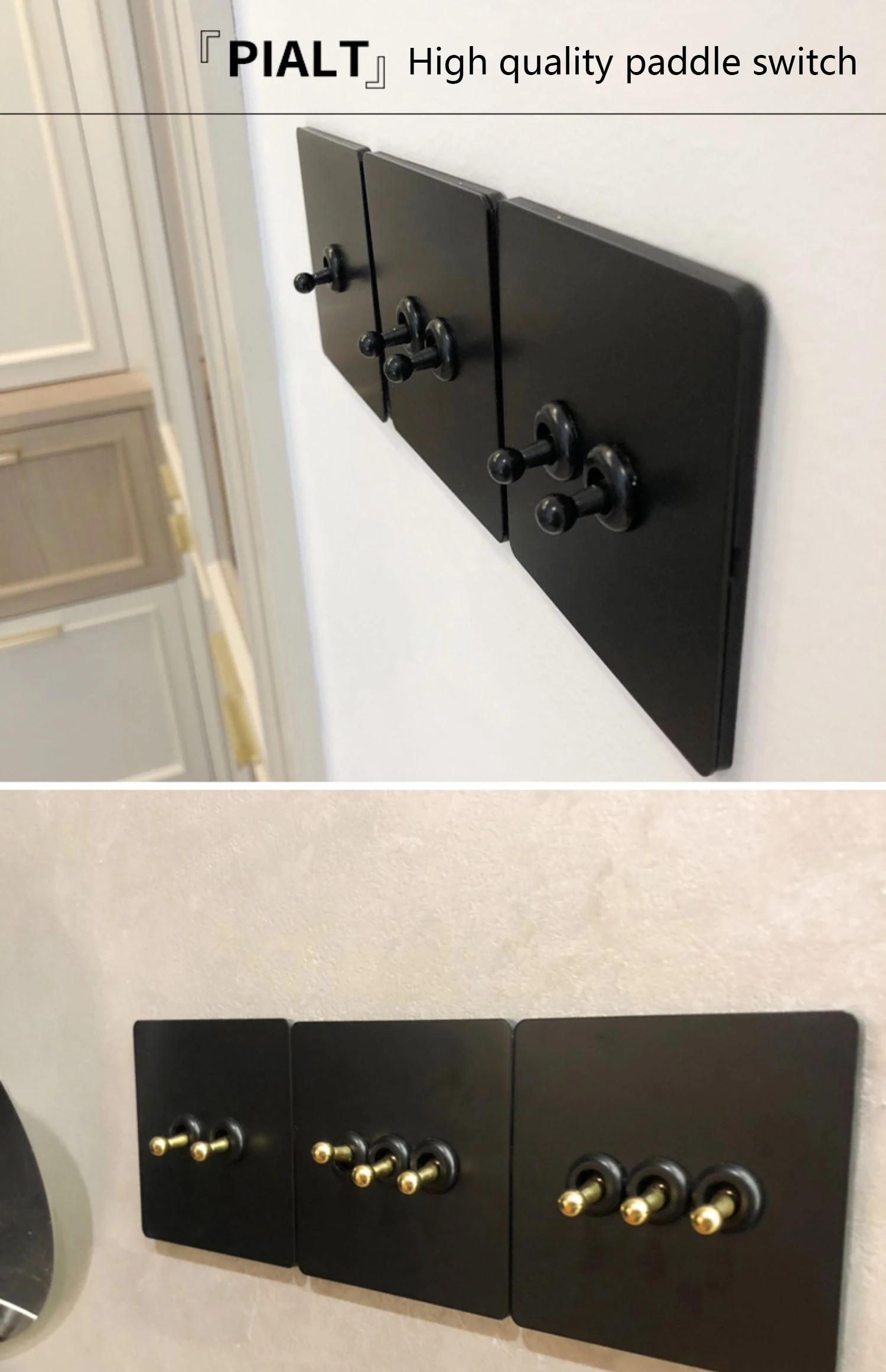 86 Type Retro Switch 1-4 Gang 2 Way Wall Light Brass Lever Toggle Switch Black Matte Stainless Steel Panel EU FR Power Outlet