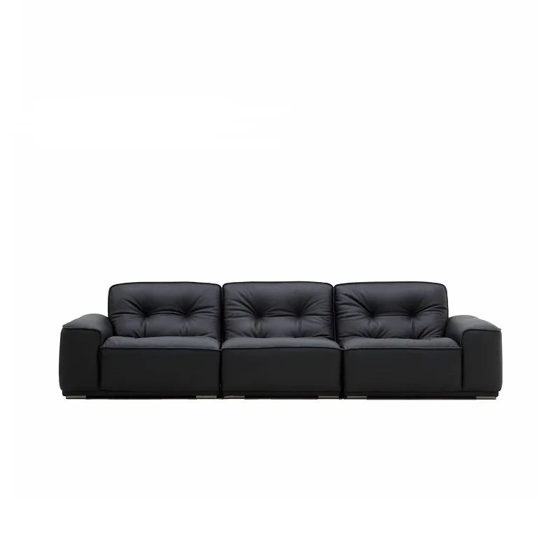 

Black King Kong leather sofa all green leather Italian minimalist living room small apartment straight row black