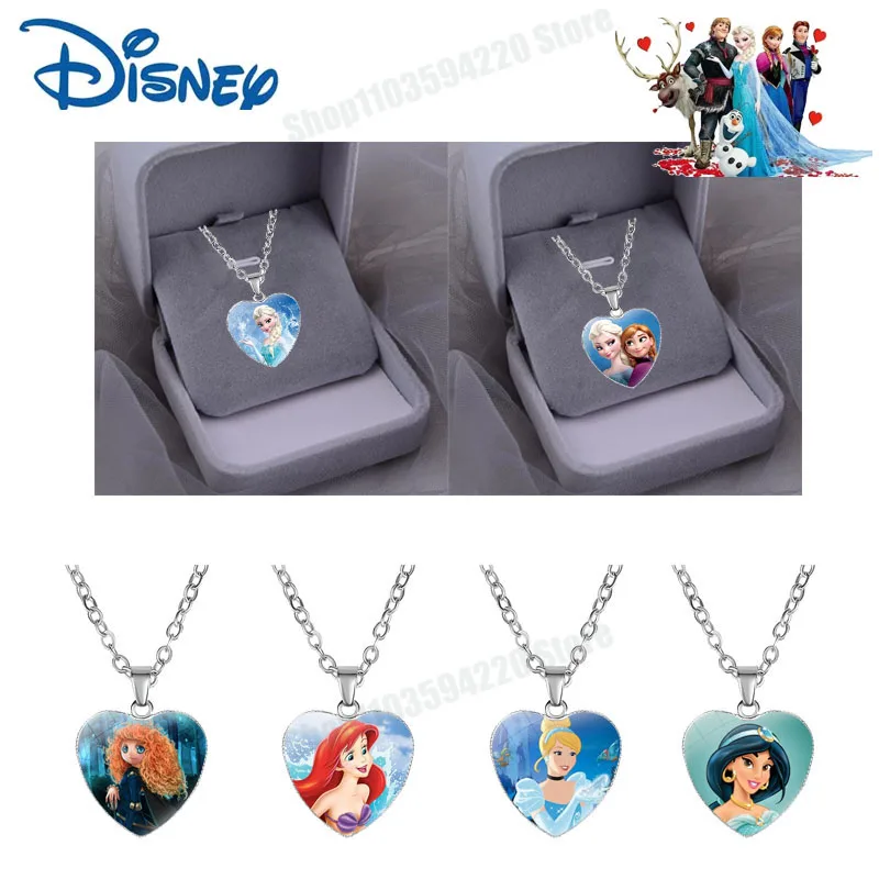 New Cartoon Frozen Necklace Disney Princess Elsa Snow White Anna Love Pendant Children Jewelry Accessories Collarbone Chain Gift