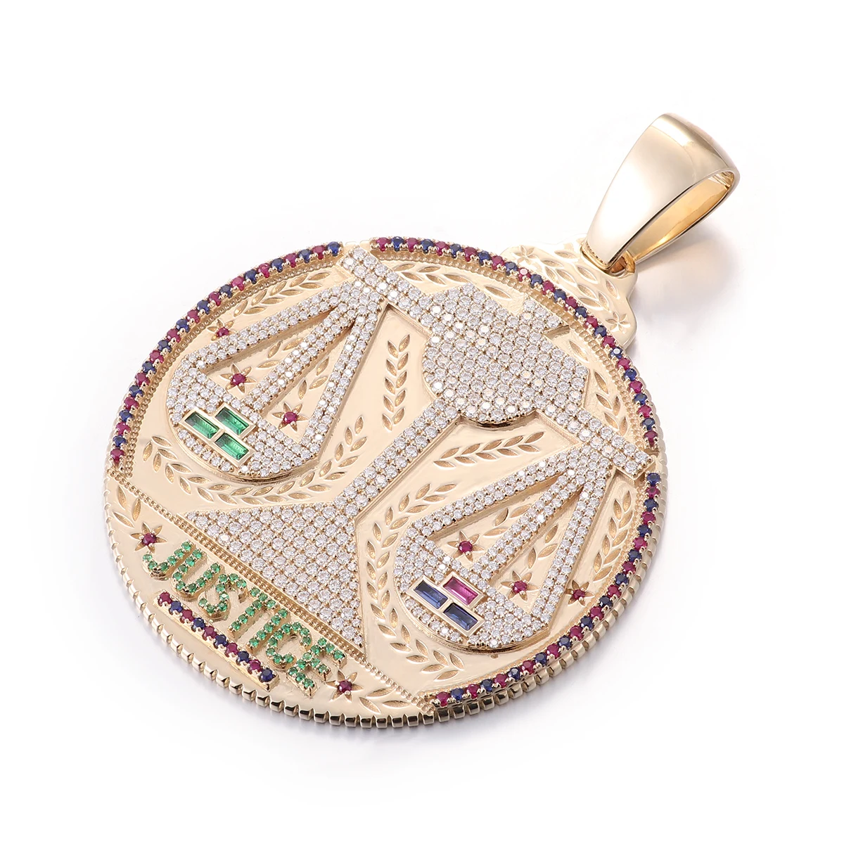 Hip Hop Iced Out Pendant –  Scales Necklace with Colorful Accent Stones for Men & Women  colgante con foto
