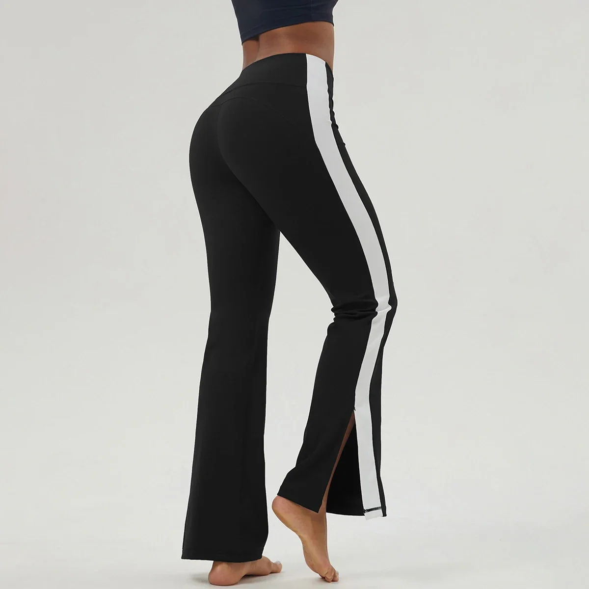 New Color-splicing Slit Yoga Flare Pants Women High Waisted Hip-lifting Sports Pants Indoor Dance Fitness Fast Drying Flare Pant