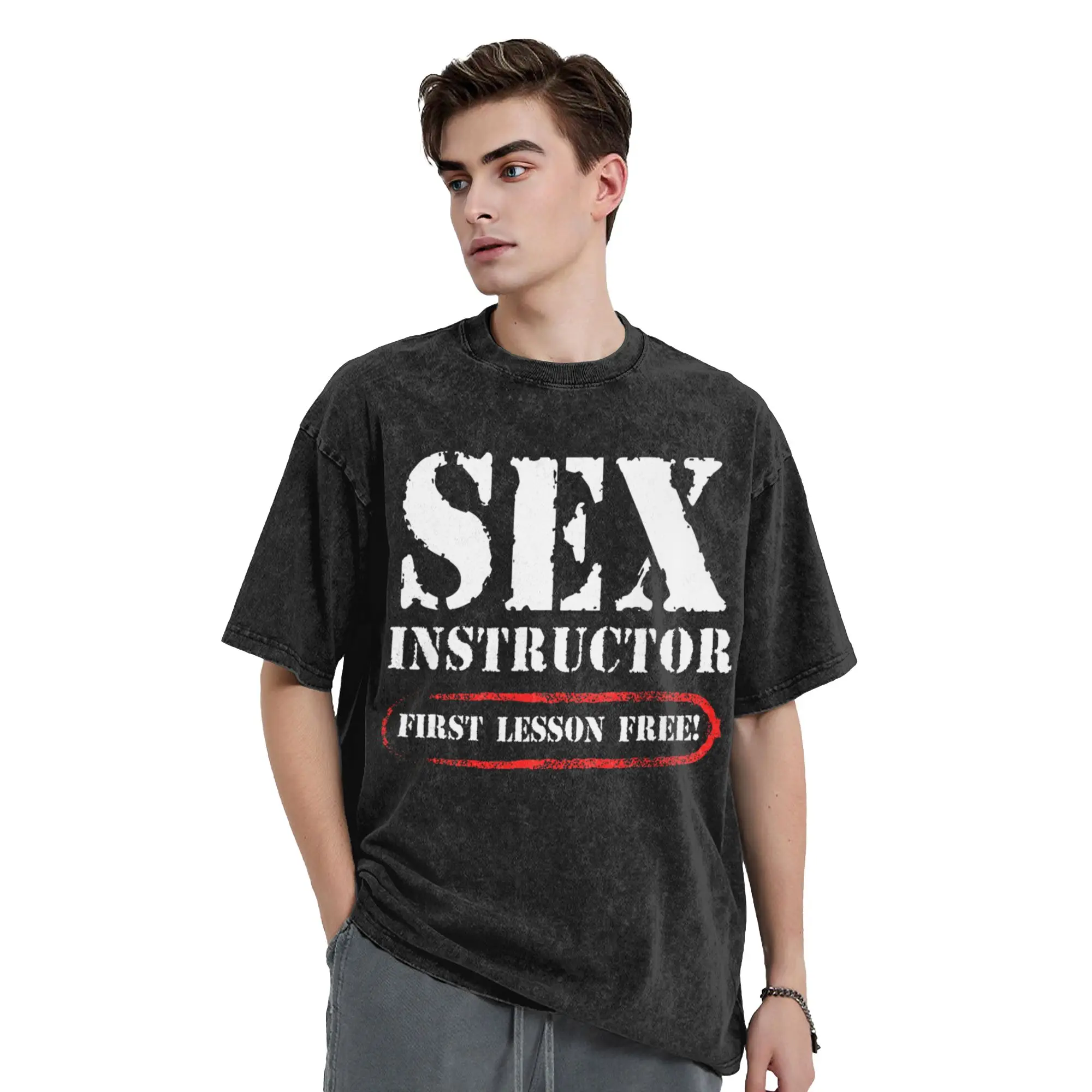 Men Sex Instructor First Lesson Free  T Shirts  Top Tees Beach Streetwear Short Sleeve T Shirt O-Neck Harajuku Design Tshirt