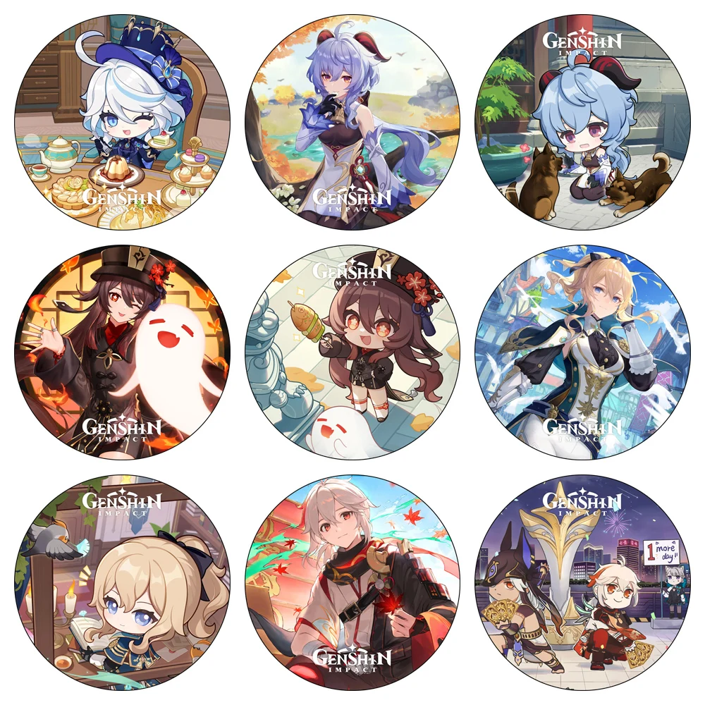 58mm Game Genshin Impact Q-Version Enamel Pins Furina Ganyu Hu Tao Cartoon Figure Badges Anime Tinplate Brooches Jewelry Gifts