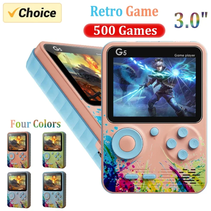 G5 Retro Handheld Game Console With 500 Classic Games 3.0Inch Screen Portable Gamepad Macaron Color 1020mAH Rechargeable Battery