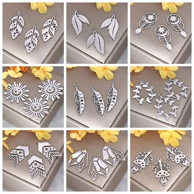 3szt DIY Vintage Tassels Leaf Charms Fit Bohe Flower Earring dla kobiet Biżuteria Wisiorek ze stali nierdzewnej Faza księżyca Rzemiosło
