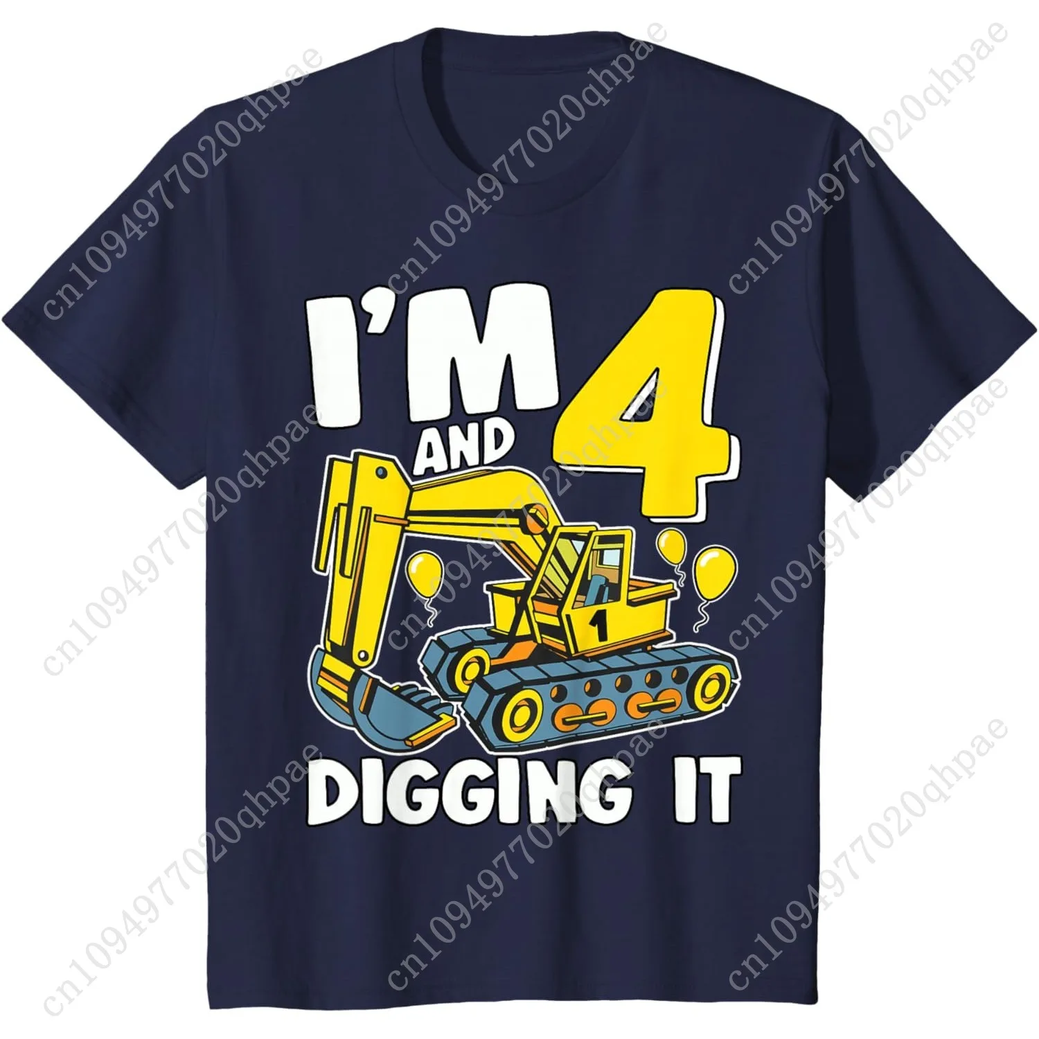 Kinder-T-Shirt „I'm 4 And Digging It“ für Jungen zum 4. Geburtstag, Bagger