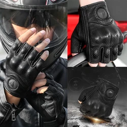 2024 New Leather Motorcycle Gloves Half Finger Breathable Motorcyclist Gloves Outdoor Sports Cycling MTB Racing Riding Gloves