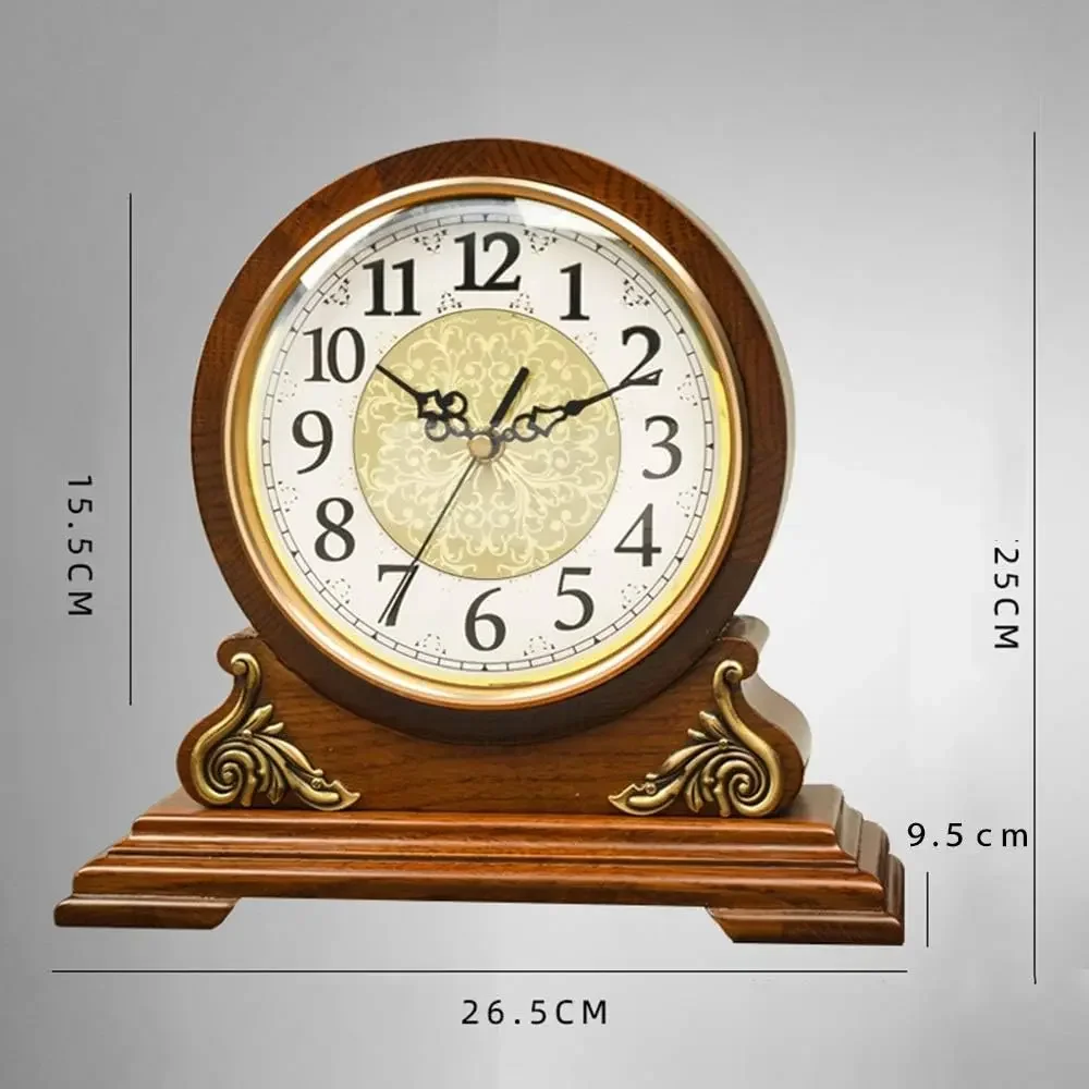 FBITE Antique Mantel Clock,Oak Shelf Clocks Wooden Shelf Clock Decorative Shelf Clock Battery Operated Table Clock HD Glass Tabl