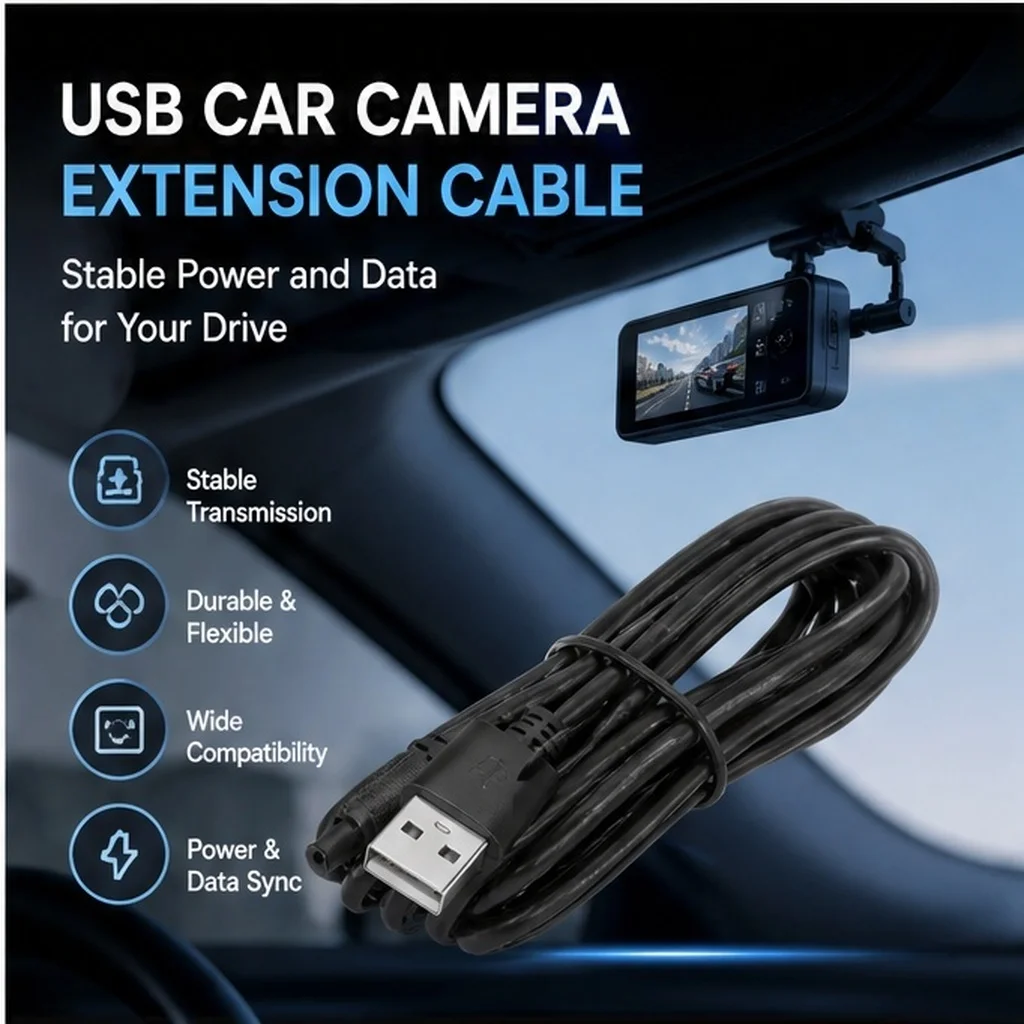 USB Dash Cam Cable 5 Core Car Camera Power Cord Adapter Driving Recorder Charging Extension for Vehicle Player