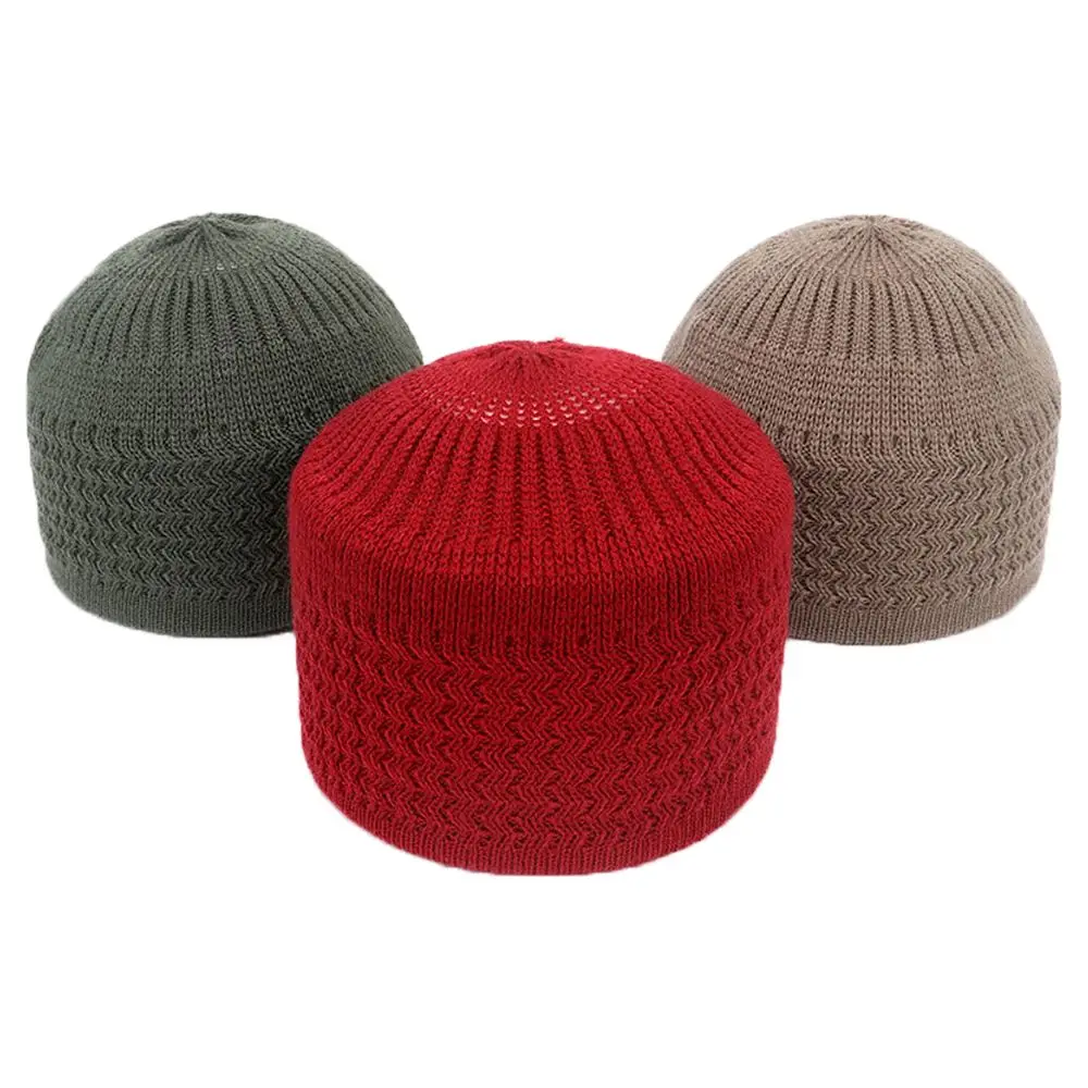 Winter Unisex Kippah Homme Hat Wave Autumn Muslim Prayer Hats Beanie Knitted Caps Islamic Ramadan Hat