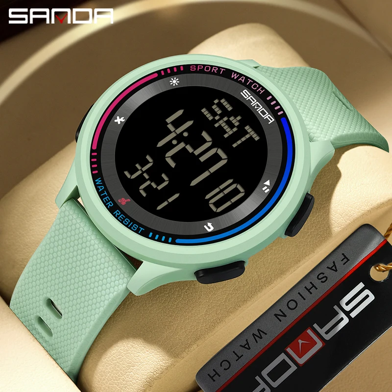 SANDA 1pc Fashion Men Watch Multiple Functions Outdoor Sport Stopwatch 5Bar Waterproof LED Luminous Digital Men Electronic Watch