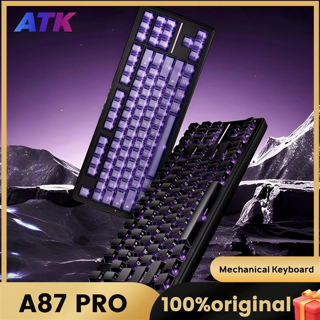 

ATK A87 PRO Механическая клавиатура Беспроводная трехрежимная сверхдлительный срок службы батареи 1 мс Низкая задержка Прокладка горячей замены RGB Пользовательская игра/офис