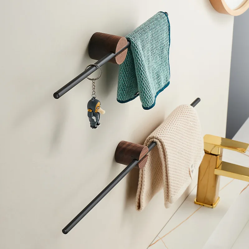 

Black Bathroom Towel Hangers Wood Bathroom Towel Rod Bar Wall Mounted Aluminum Towel Bar Towel Rack Towel Holder